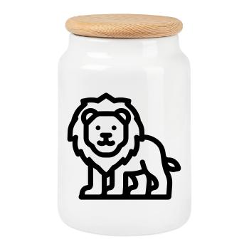 lion - Boîte à biscuits avec couvercle en bois - blanc - Devant