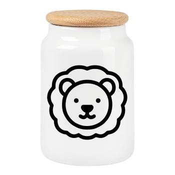 lion - Boîte à biscuits avec couvercle en bois - blanc - Devant