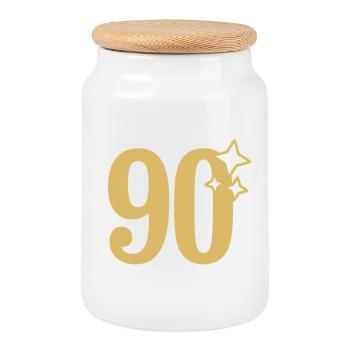 90. Geburtstag 90 Jahre Jubiläum Gold Sternchen - Keksdose mit Holzdeckel - Weiß - Vorne