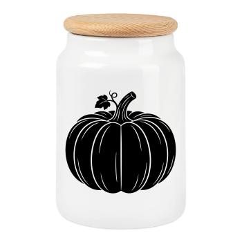 Pumpkin Harvest Silhouette - Cookie Jar with Wooden Lid - white - Front