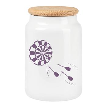 Minimalist silhouette of darts player - Cookie Jar with Wooden Lid - white - Front