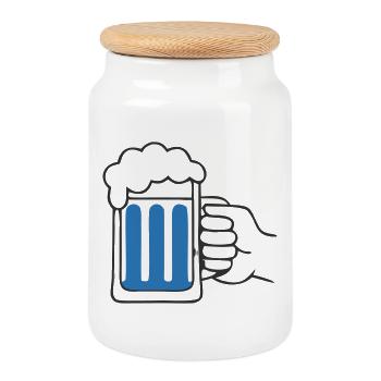 Tenir la main une chope de bière Santé - Boîte à biscuits avec couvercle en bois - blanc - Devant