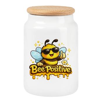 Bee Positiv - Keksdose mit Holzdeckel - Weiß - Vorne