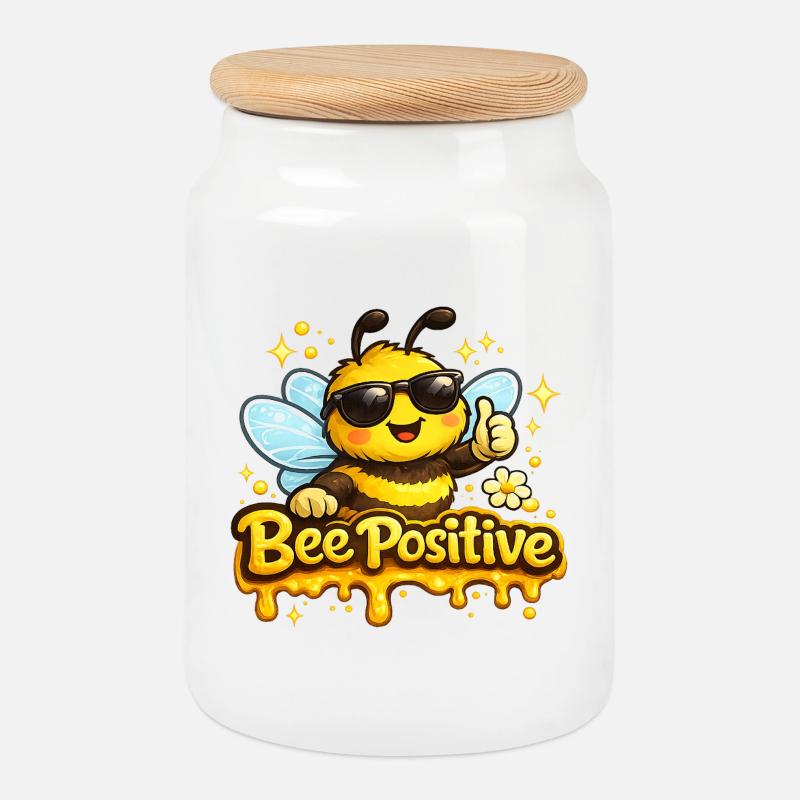 Bee Positiv - Keksdose mit Holzdeckel - Weiß