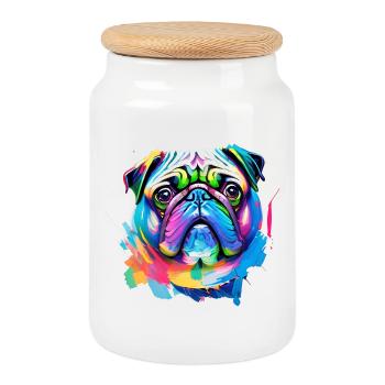 ug Dog Face Colorful Watercolor Art - Cookie Jar with Wooden Lid - white - Front