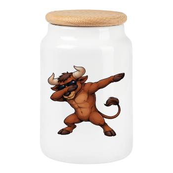 Dabbing Bull - Cookie Jar with Wooden Lid - white - Front