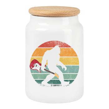 Bigfoot Sasquatch Rocker Gitarre Sunset Retro - Keksdose mit Holzdeckel - Weiß - Vorne