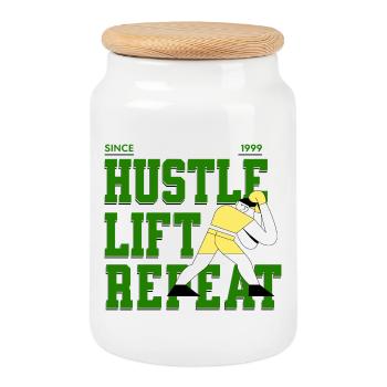 Hustle Lift Repeat – Gym Lifestyle - Keksdose mit Holzdeckel - Weiß - Vorne