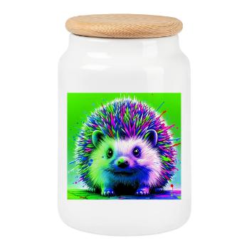hedgehog - Cookie Jar with Wooden Lid - white - Front