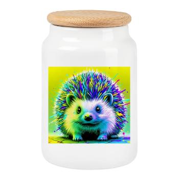 hedgehog - Cookie Jar with Wooden Lid - white - Front