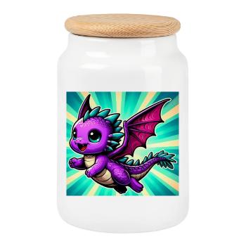 dragon - Cookie Jar with Wooden Lid - white - Front