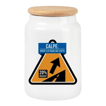 Calpe Cycling Steep Road Sign  - Cookie Jar with Wooden Lid - white - Front
