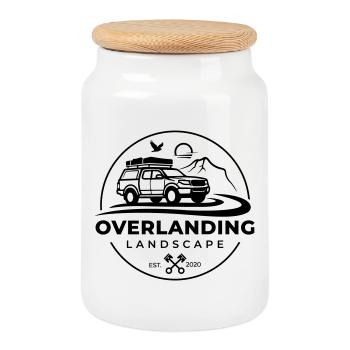 Paysage d’Overlanding Round Black - Boîte à biscuits avec couvercle en bois - blanc - Devant