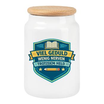 Viel Geduld Wenig Nerven Trotzdem Held - Keksdose mit Holzdeckel - Weiß - Vorne