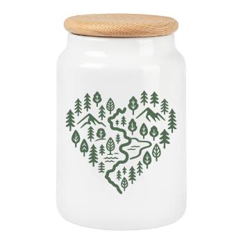 Cœur de randonnée avec paysages montagneux et forestiers - Boîte à biscuits avec couvercle en bois - blanc - Devant