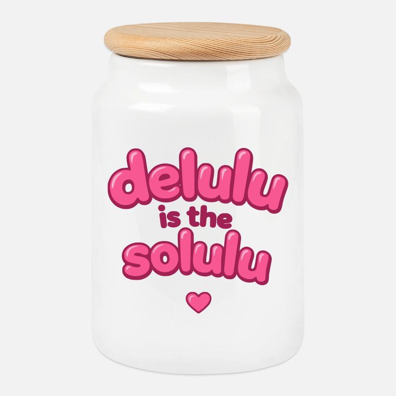 Delulu Pink Bubble Text - Keksdose mit Holzdeckel - Weiß