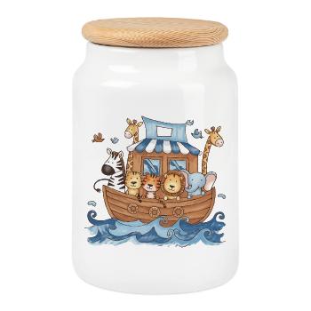 Adorable Arche de Noé : Animaux pour enfants - Boîte à biscuits avec couvercle en bois - blanc - Devant