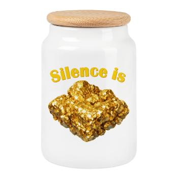 Silence is Golden Nugget - Cookie Jar with Wooden Lid - white - Front
