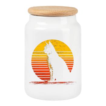 Lynx Cat Wildcat rétro Design Nature Friend - Boîte à biscuits avec couvercle en bois - blanc - Devant
