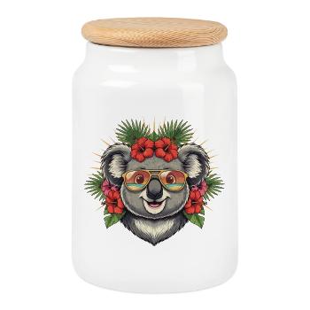 Tropischer Koala mit Sonnenbrille - Keksdose mit Holzdeckel - Weiß - Vorne