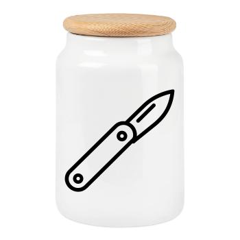 Knife - Cookie Jar with Wooden Lid - white - Front