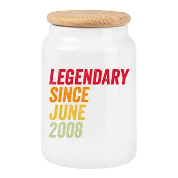 18th birthday 18 years June 2008 - Cookie Jar with Wooden Lid - white - Front