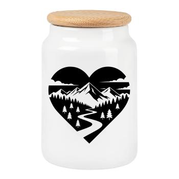 Hiking in the heart, forest path and mountains - Cookie Jar with Wooden Lid - white - Front
