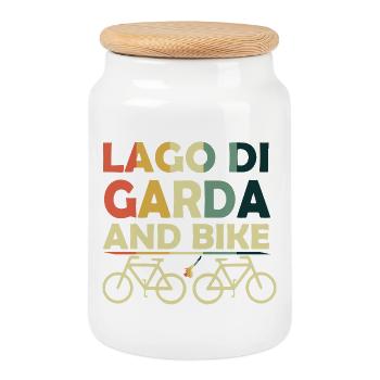 Gardasse and bike - Cookie Jar with Wooden Lid - white - Front