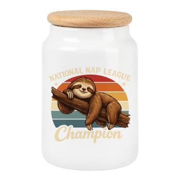 Nap Champion Sloth Shirt Funny Lazy Gift - Keksdose mit Holzdeckel - Weiß - Vorne