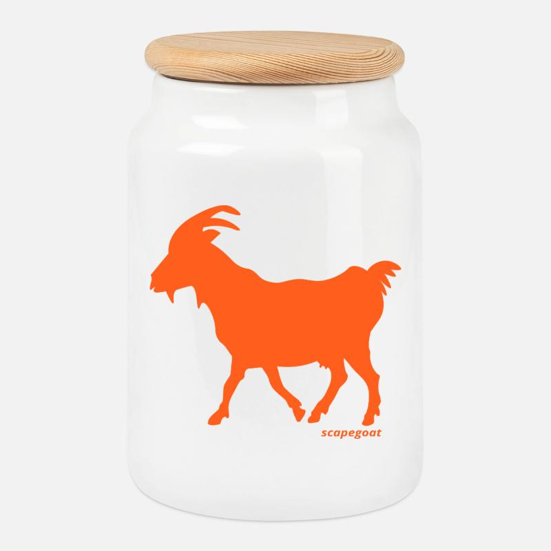 Ziege Sündenbock orange - Keksdose mit Holzdeckel - Weiß