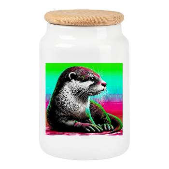 otter - Cookie Jar with Wooden Lid - white - Front