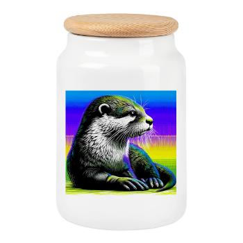 otter - Cookie Jar with Wooden Lid - white - Front