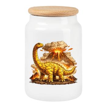 Brontosaurus Vulkaneruption - Keksdose mit Holzdeckel - Weiß - Vorne