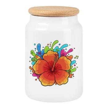 Hibiscus Splash Couleurs tropicales - Boîte à biscuits avec couvercle en bois - blanc - Devant