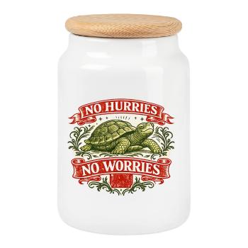 Pas de précipitation, pas de souci, tortue. - Boîte à biscuits avec couvercle en bois - blanc - Devant