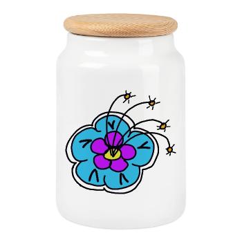 Fleur bleue motif floral fleur rétro - Boîte à biscuits avec couvercle en bois - blanc - Devant