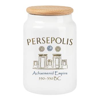 Iran, Persian Ruins of Persepolis, Drawing - Cookie Jar with Wooden Lid - white - Front