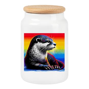 loutre - Boîte à biscuits avec couvercle en bois - blanc - Devant