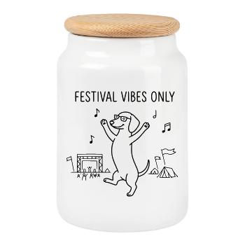 Festival Vibes Dachshund Dog Party Celebrations Camping - Cookie Jar with Wooden Lid - white - Front