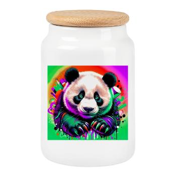 panda - Cookie Jar with Wooden Lid - white - Front