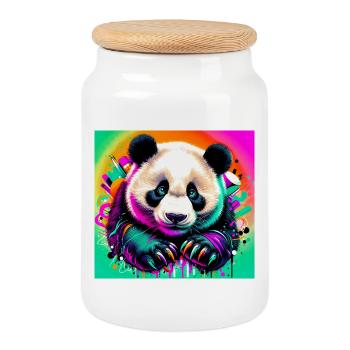 panda - Cookie Jar with Wooden Lid - white - Front