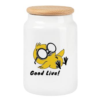 Good Life Penguin Funny Sunglasses Chill Tee - Keksdose mit Holzdeckel - Weiß - Vorne