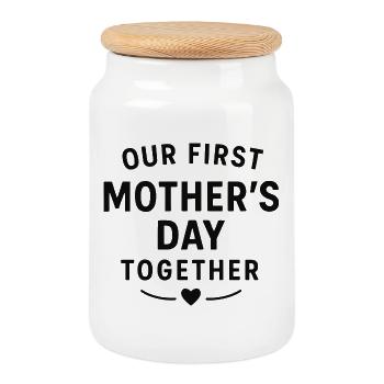 Première famille pour la fête des mères : Famille pour un cadeau de bébé maman - Boîte à biscuits avec couvercle en bois - blanc - Devant
