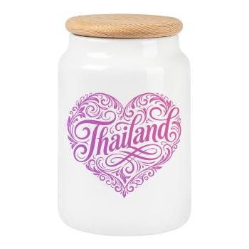 Thailand Heart Holidays - Cookie Jar with Wooden Lid - white - Front