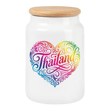 Thailand Heart Colorful - Cookie Jar with Wooden Lid - white - Front