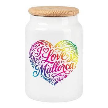 Ich Liebe Mallorca Bunt - Keksdose mit Holzdeckel - Weiß - Vorne