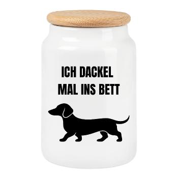 Dackel Motiv Ich dackel mal ins Bett - Keksdose mit Holzdeckel - Weiß - Vorne