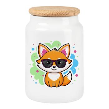 Fox Pop Glasses - Cookie Jar with Wooden Lid - white - Front