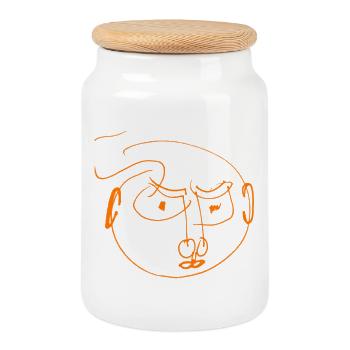 Orange dash face abstract and angry - Cookie Jar with Wooden Lid - white - Front