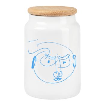 Blue Lines Portrait Doodle - Cookie Jar with Wooden Lid - white - Front